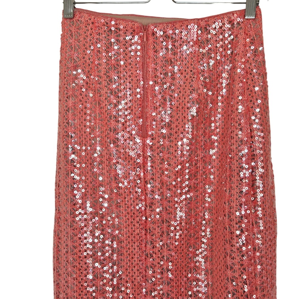 Michael Costello x REVOLVE Catiana Sequin Maxi Skirt Coral Pink High Slit XS New - Picture 10 of 12